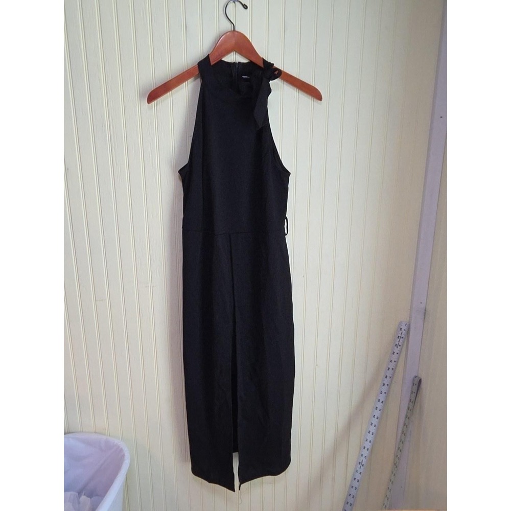 Zeagoo Jumpsuit Womens Medium Black‎ Sleeveless High Neck Bow Overlay Wide Leg